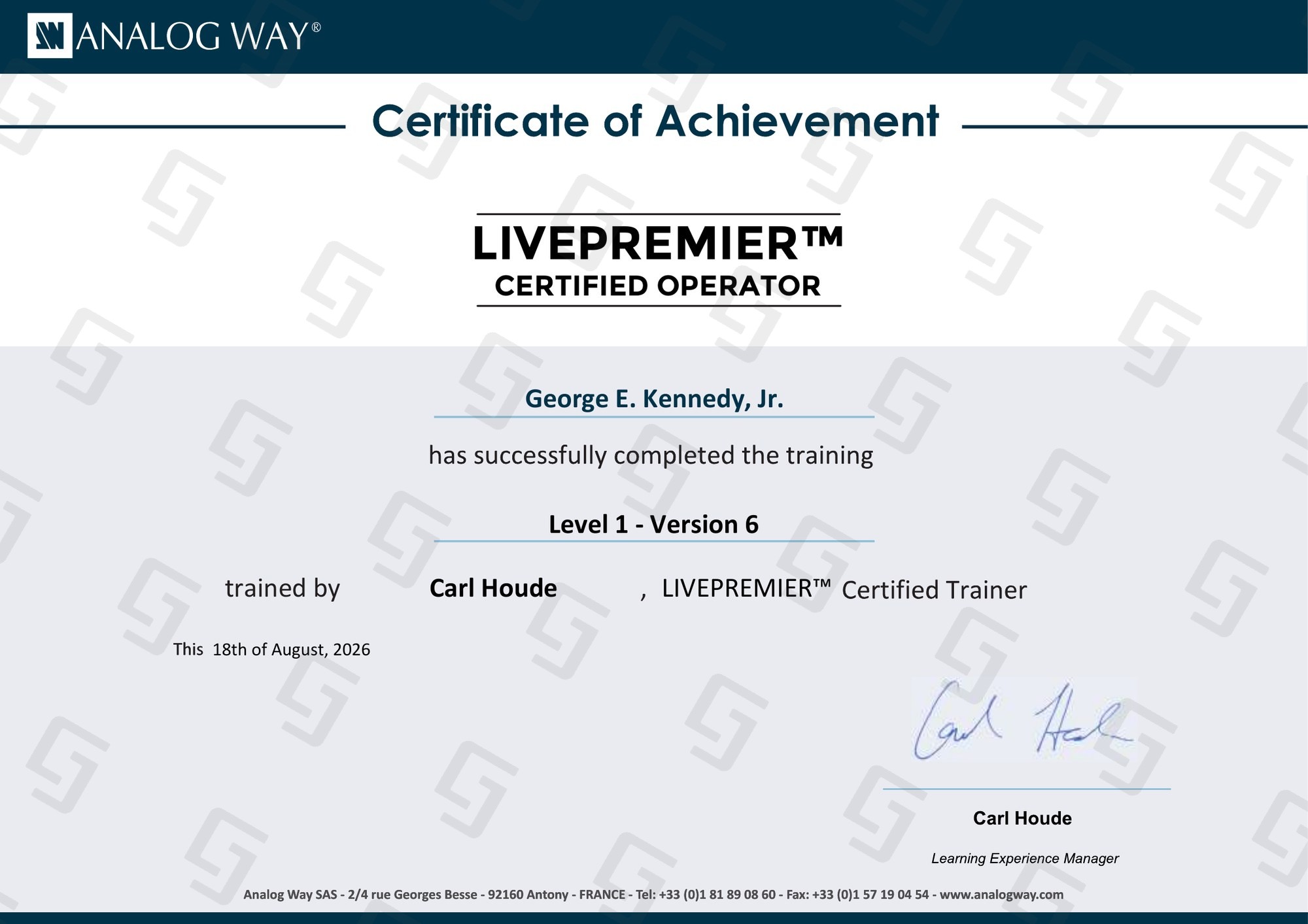 Analog Way LivePremier Aquilon Level 1 Certified Operator