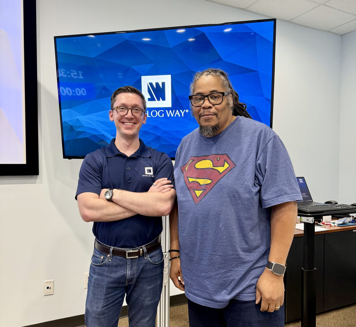 George E. Kennedy Jr. with instructor Carl Houde at Analog Way Academy