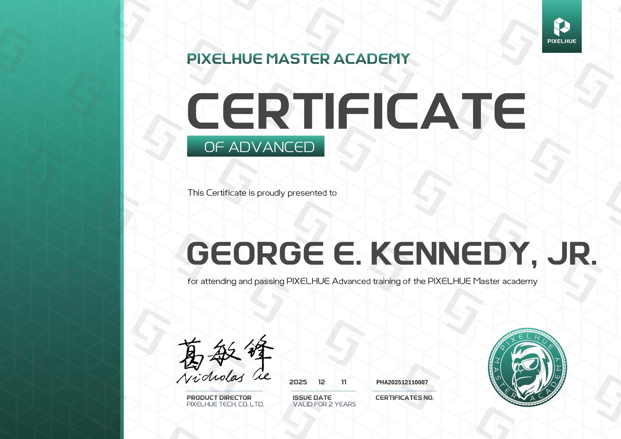 PixelHue Level 2 Advanced certificate
